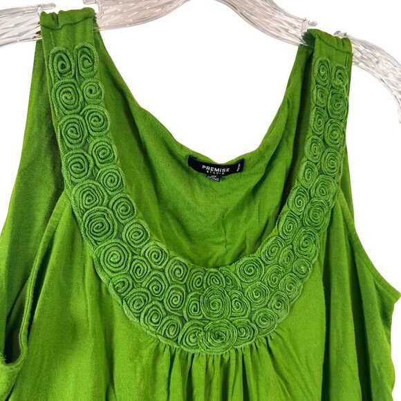 Premise Size XL Green Embroidered Trim Neckline Sleeveless Top - Picture 2 of 8